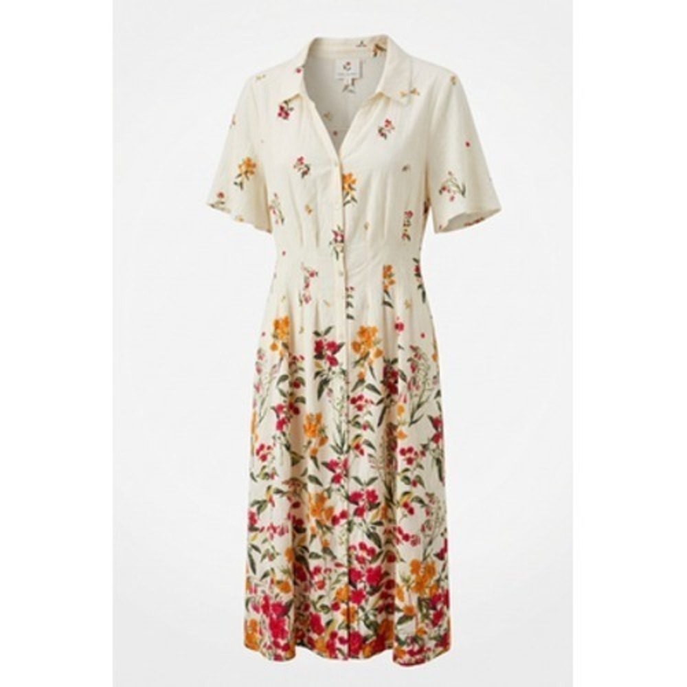 NEW Figueroa & Flower Anthropologie Dress XL White Floral Button Midi Belted